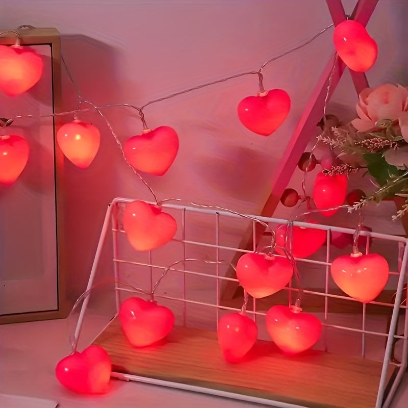 1 juego de cadena de luces LED románticas en forma de corazón - alimentada por batería, 150 cm / 59.06 pulgadas / 10 LED elección perfecta para el Día de San Valentín y propuesta de matrimonio, luz ambiental para la habitación, sin batería