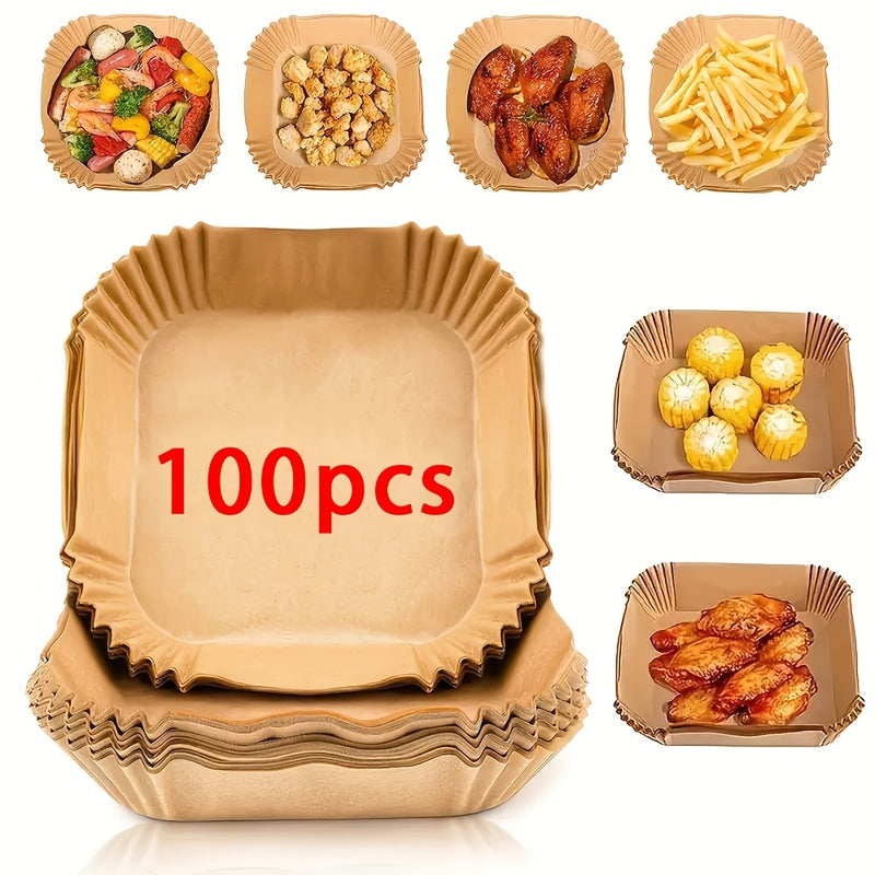 50/100pcs Juego de Revestimientos para Freidora de Aire, Revestimientos Cuadrados para Camping al Aire Libre Compatible con 2-8QT, Papel Antiadherente Fácil de Limpiar, Bandejas de Papel para Hornear, Boles de Pergamino, Accesorios de Cocina - Esencial p