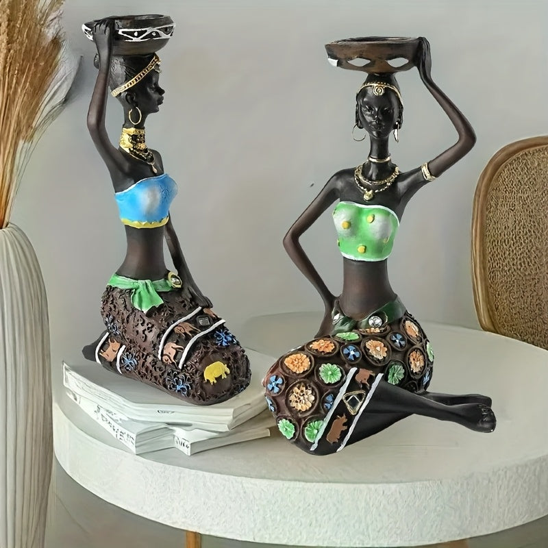 2 piezas de Estatuas de Resina de Mujeres Africanas - Decoración Elegante para Mesas de Hogar y Restaurante - Elección Ideal para San Valentín, Día de la Madre, Navidad, Pascua, Día de la Independencia - Uso Interior y Exterior