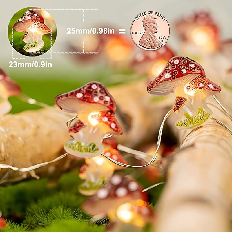 Lámpara de hongos con luces, lámpara de hadas con forma de hongo a pilas, guirnalda de luces con alambre de cobre ideal para decoración de jardín y festivales, 2m/6.6 pies, 3m/9.9 pies, decoración para Navidad y Halloween