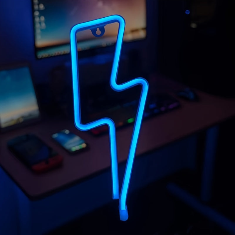 1pc Luz de neón relámpago, luz decorativa LED de doble alimentación por USB o batería, material plástico para colgar en la pared con control de interruptor, adecuada para salas de juegos, bares, fiestas, regalo de cumpleaños