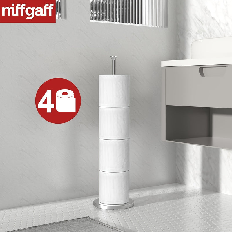 Soporte Independiente de Acero Inoxidable para Papel Higiénico con Almacenamiento de Rollo de Repuesto - Diseño Sobre el Tanque para Organización del Baño