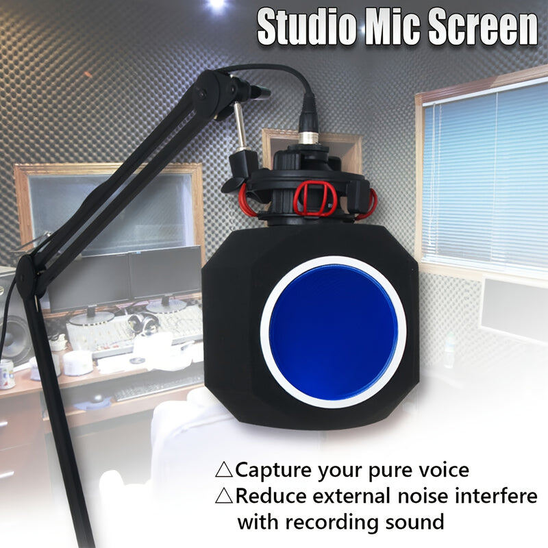 Protector de Micrófono de Estudio Portátil con Filtro Pop - Conector XLR, Material de Fibra, No Requiere Batería - Ideal para Aislamiento Vocal y Grabación Acústica