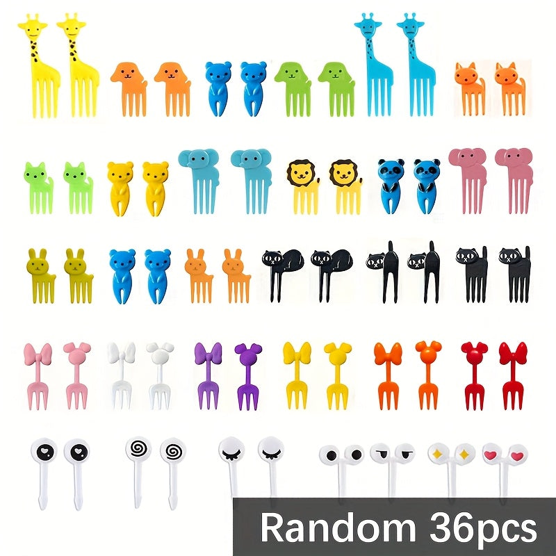 Juego de 36 piezas para decorar bento, tenedores mini de postre con diseño de animales, material plástico, para lonchera bento, regalo para fiestas