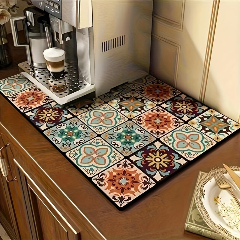 1 pieza, Alfombra de Secado Estilo Bohemio para Cocina, Almohadilla de Alta Absorción, Secado Rápido, Aislamiento Térmico, Base Antideslizante de Goma, Tapete para Grifo, Accesorios para Cocina, Restaurante y Café