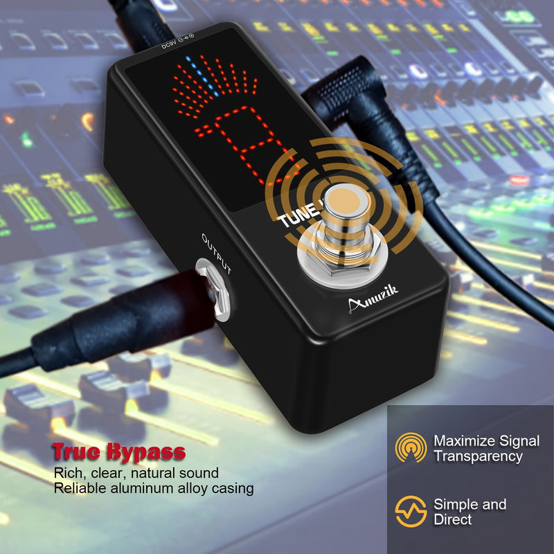 Pedal Afinador de Guitarra, Afinador Cromático para Guitarras Eléctricas y Bajos con Indicador de Tono Preciso ±1 Centido y True Bypass