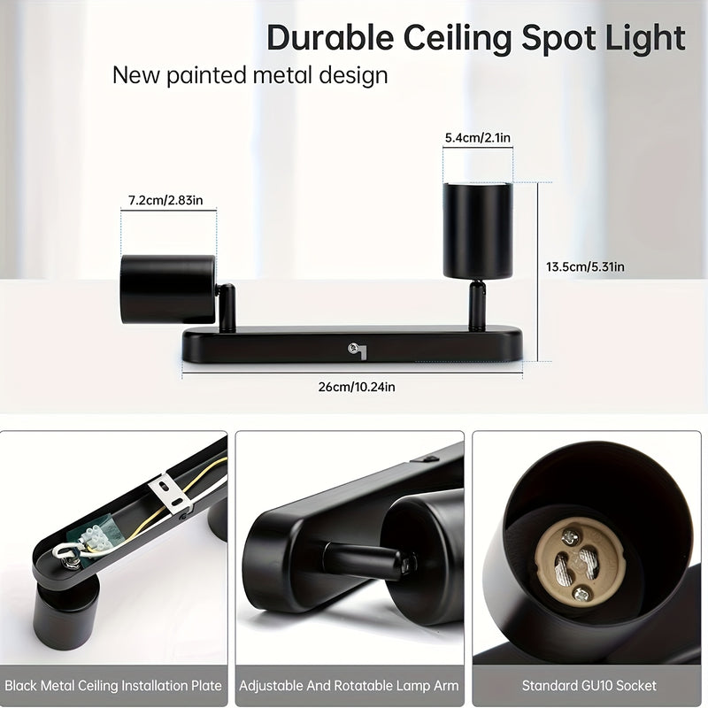 1 pieza de luz de techo LED con 2 bombillas, luz de techo LED giratoria GU10, barra de luces de techo moderno negro para cocina, dormitorio, sala de estar (bombilla no incluida)