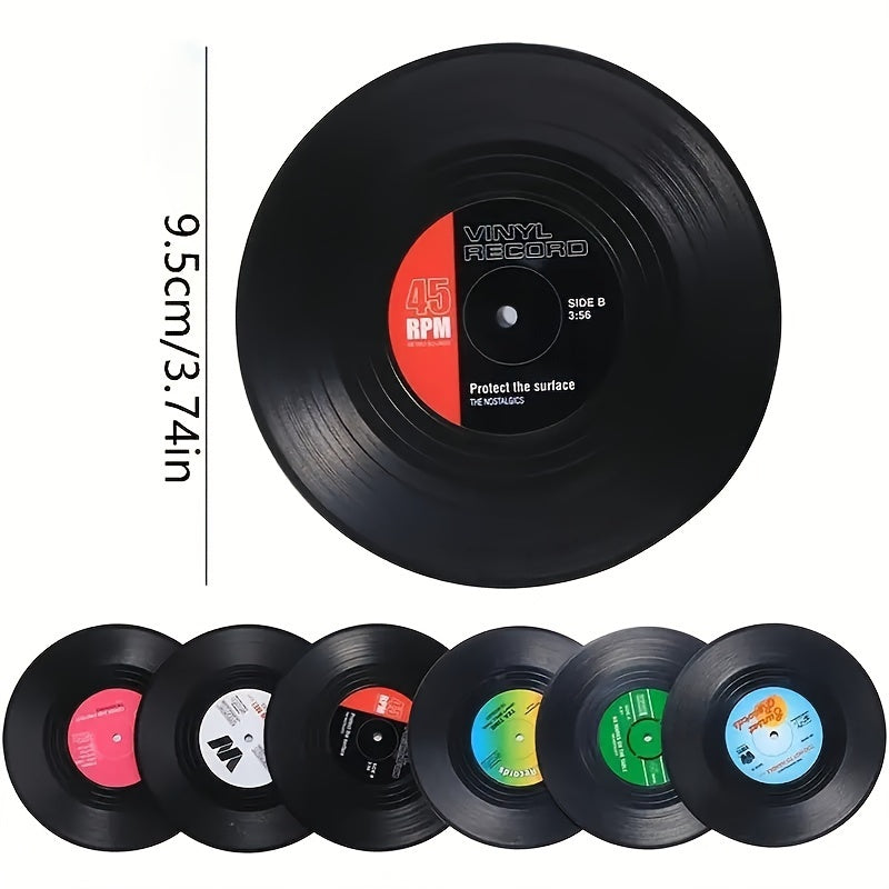 6 posavasos de vinilo, diseño retro clásico, antideslizantes, aislantes térmicos, decoración para mesa, estilo rock americano nostálgico