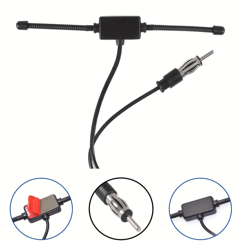 Antena Dipolar Universal para Estéreo de Coche AM FM, Antena Adhesiva Oculta para Radio AM FM en Vehículos Camión SUV con Cable de 3.05 Metros y Conector DIN (Macho)