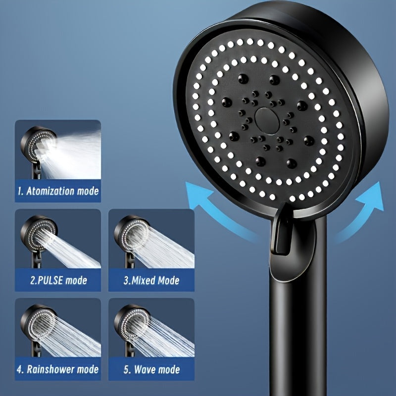 Cabezal de ducha de lujo ajustable en 5 posiciones con aumento de presión, diseño redondo negro montado en pared, acabado cepillado y núcleo de válvula de plástico duradero, para baños modernos y accesorios de ducha, soporte para cabezal de ducha, actual