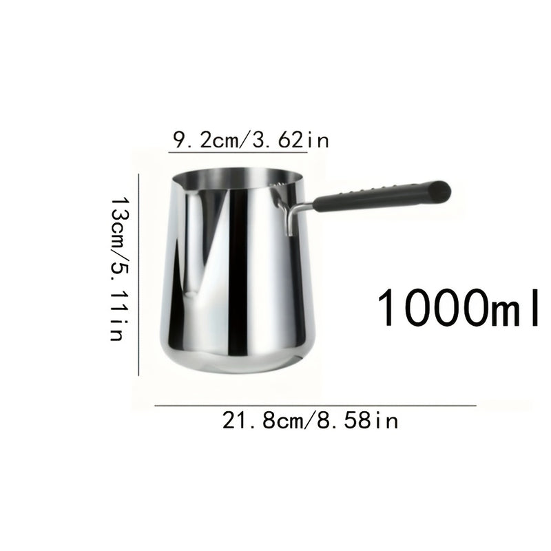 1pc Servidor de Acero Inoxidable para Café con Mango Largo, Capacidad de 350ml/600ml, Calentador de Vertido Versátil para Espresso, Leche, Arte de Latte, Chocolate y Derretimiento de Mantequilla, Ideal para Uso en Casa, Restaurante y Café, Tema de Vacaci