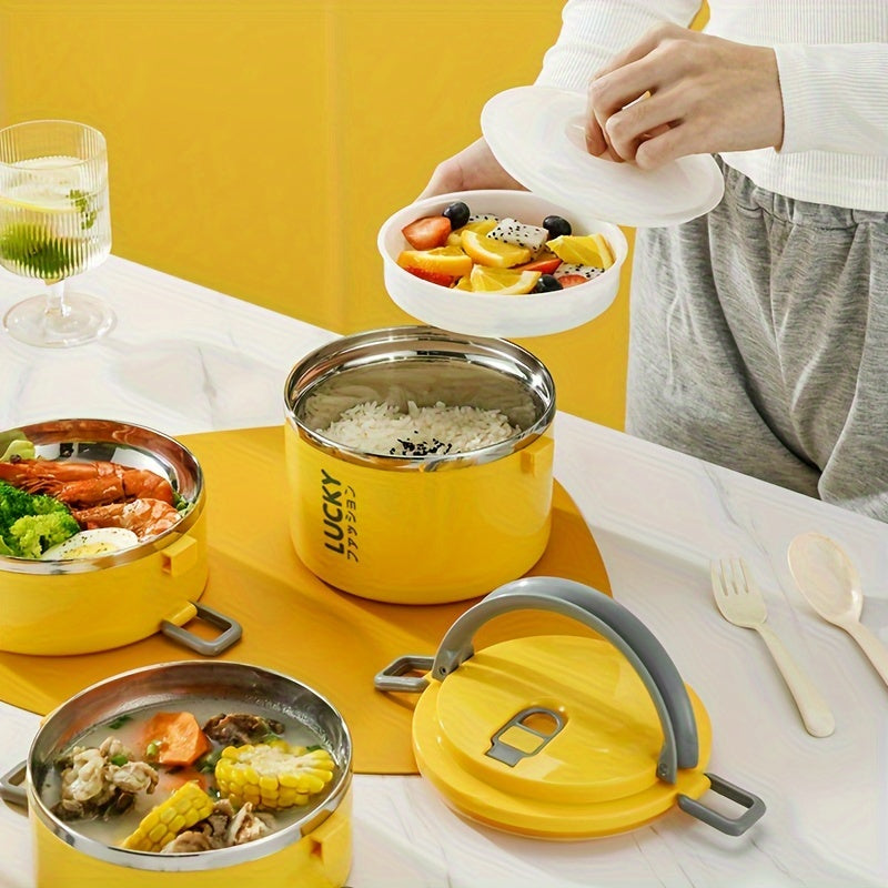 1pc Caja Bento Aislada de Acero Inoxidable, 2/3/4 Niveles Apilables con Tema de Letras, Lavado Manual, Material Plástico y Acero Inoxidable, Ideal para Estudiantes, Trabajadores de Oficina, Accesorios de Cocina y Viaje, Vuelta al Colegio