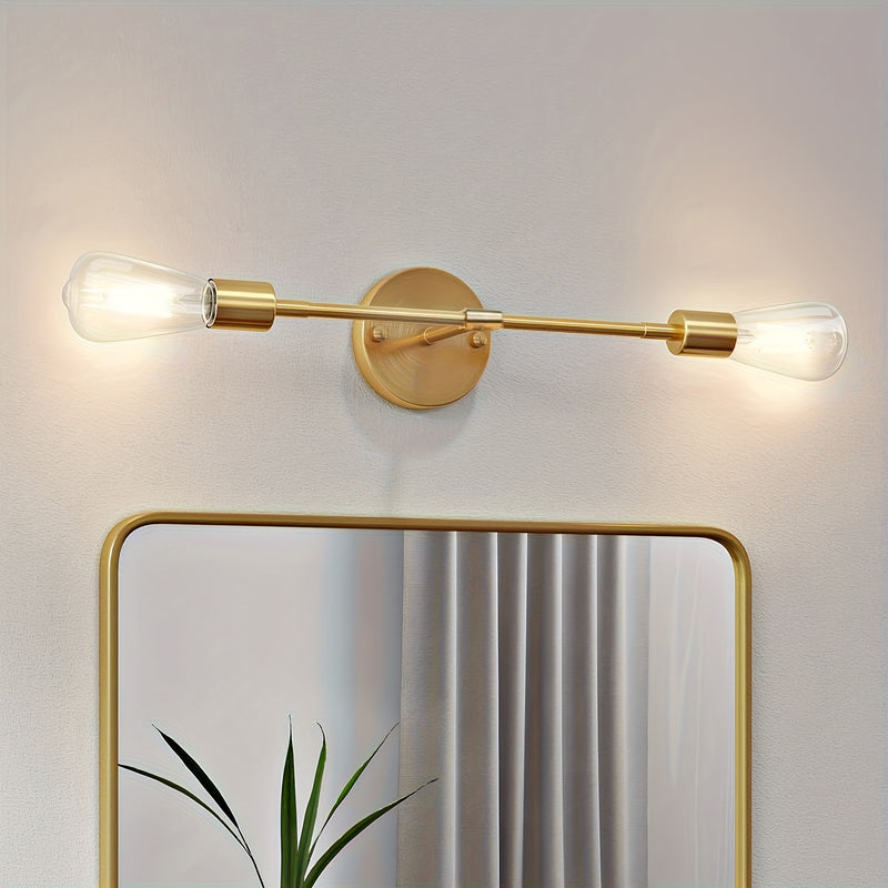 Juego de 2 apliques de pared dorados para baño, lámpara moderna para espejo de tocador, apliques semiempotrados ajustables de metal para pasillo, habitación o cocina, base E26, conexión directa (focos no incluidos)