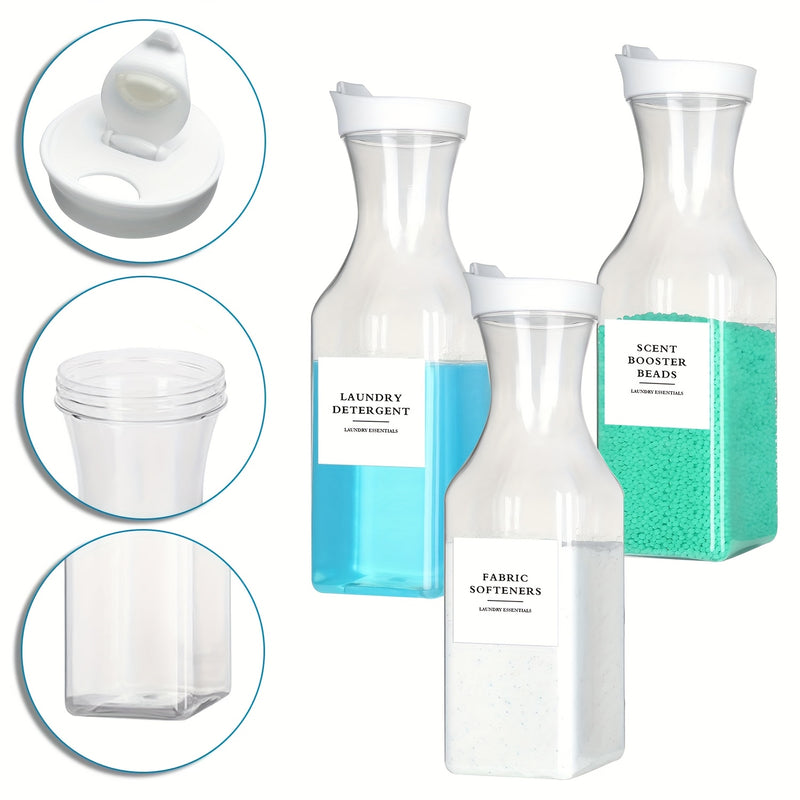 1pieza Dispensador de Loción, Dispensador Cuadrado de 1000Ml, Dispensador de Detergente para Lavandería, Dispensador de Suavizante de Plástico, Contenedor Líquido para Lavandería, Cans de Refuerzo de Aroma con 4 etiquetas, Organizador de Lavandería