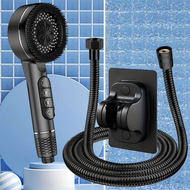 Cabezal de ducha portátil de alta presión con chorros ultra potentes, negro, PVC, incluye manguera de 1,5 m y soporte - Instalación fácil, no necesita electricidad, ideal para uso doméstico, accesorio de baño | Artículo práctico de baño | Cabezal de duch
