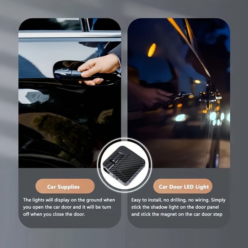 Paquete de 2 luces de bienvenida para puertas de coche LED fáciles de instalar, adecuadas para varios vehículos, coche, SUV, camión, equipo universal de moda, sin batería.