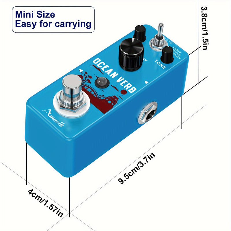 Pedal de reverberación para guitarra, pedal de efectos digital Ocean Verb con 3 modos: sala, resorte y brillo, para guitarra eléctrica y bajo, tamaño mini, bypass verdadero