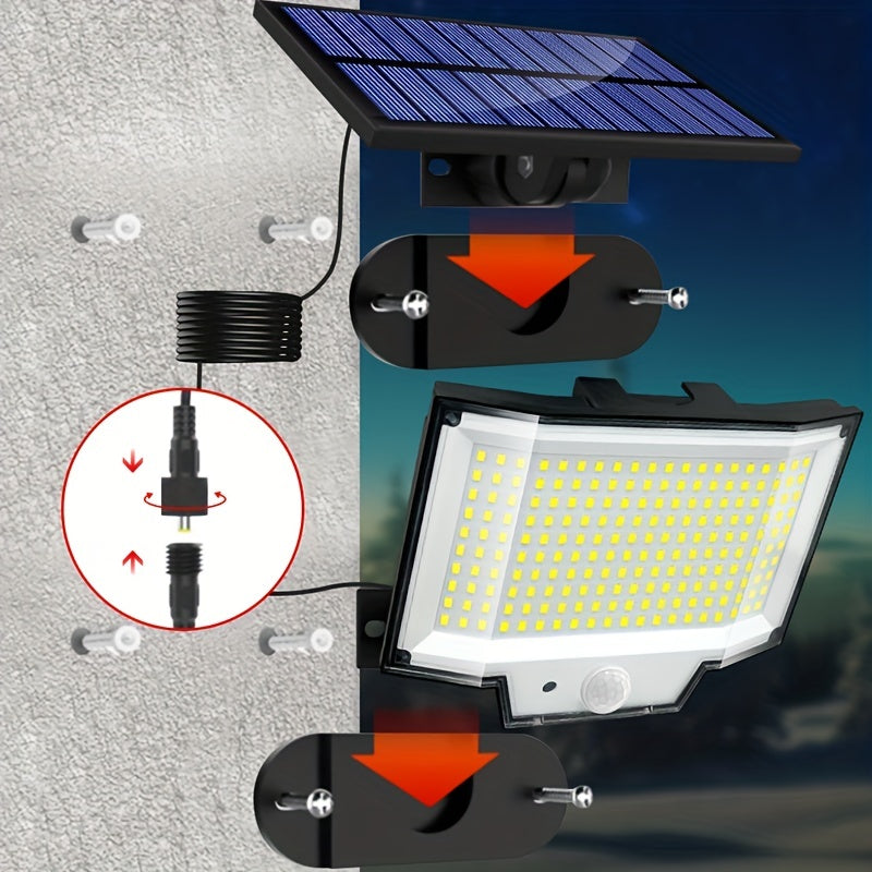 1pc/2pcs Luz de Punto Solar Externa con Panel Separado, 200 LED Super Brillante, Sensor de Movimiento, Luz de Pared de Jardín con Energía Solar, 3 Modos de Funcionamiento, Iluminación de Anochecer a Amanecer para Jardín, Patio, Patio Trasero. Farola, Lám