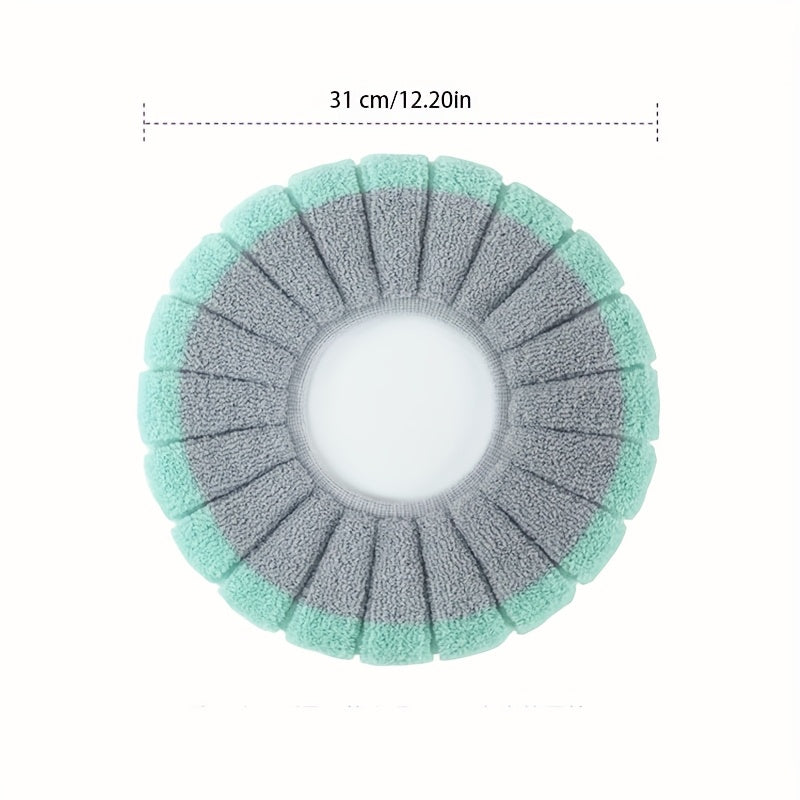 Cubierta de asiento de inodoro de peluche para el hogar - Gruesa, cálida, lavable en máquina, ajuste universal para todas las estaciones con decoraciones de estrellas y flores en azul, verde, rosa y púrpura, decoración de baño.