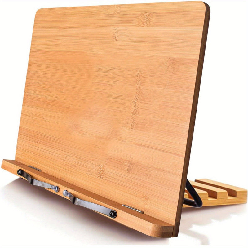 Estantería y soporte de bambú extragrande para lectura sin manos de libros grandes en la cama, recetas, libros de texto, derecho con 5 soportes ajustables en altura para portátiles, Organizador de escritorio y cajón para almacenamiento doméstico