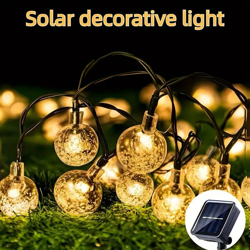 1 pieza, luces de cadena de bola de cristal solar LED, iluminación de ambiente de cuento de hadas, adecuado para jardín, porche, árbol de Navidad, fiesta, boda y decoraciones navideñas, iluminación festiva | Encanto de atmósfera, luces de hadas solares