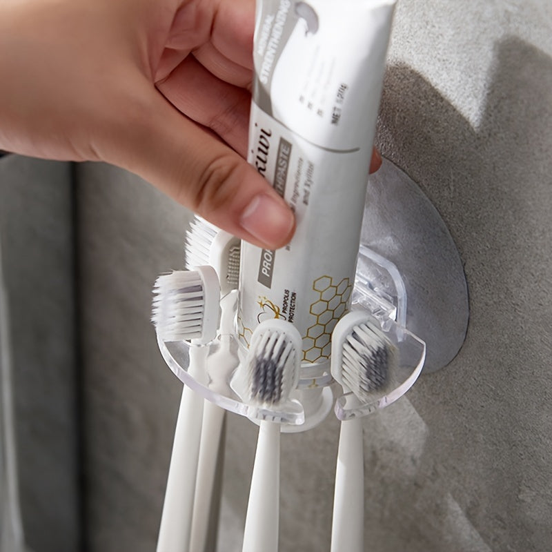 1pc Soporte Autoadhesivo de Pared para Cepillo de Dientes y Pasta Dental - Material Duradero de PS, Organizador de Almacenamiento de Múltiples Ranuras para Baño, Disponible en Morado, Transparente, Gris, Soporte para Cepillo de Dientes