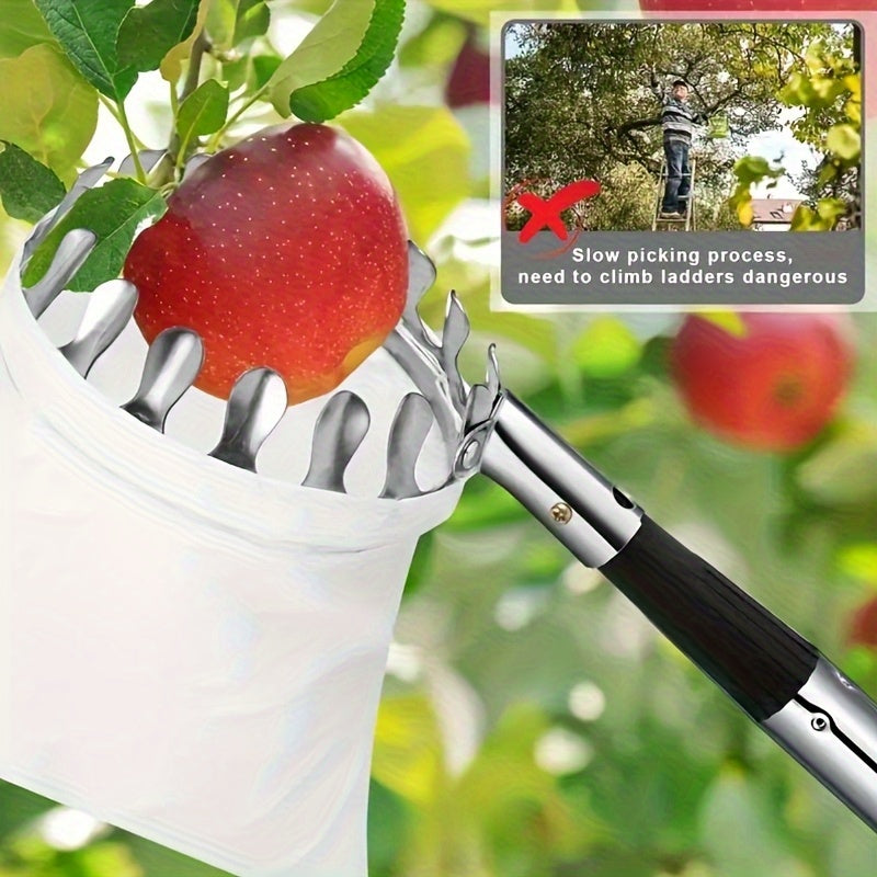Pulidor de frutas ajustable de alta altitud, herramienta de recolección de frutas de alta altitud con varilla telescópica de acero inoxidable extendida + bolsa de recolección duradera + tijeras de poda + gancho + sierra, combo de recolección y poda multi