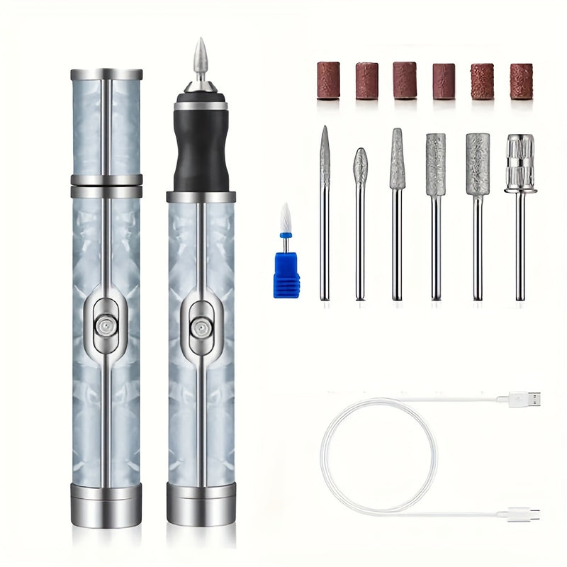 Polidor de uñas eléctrico - 12 piezas, juego de taladro de uñas, lima de uñas gruesa multifuncional, carga tipo C, batería de 180 mAh, polidor de uñas eléctrico de 4 velocidades para principiantes y profesionales, herramienta de desbridado y modelado de
