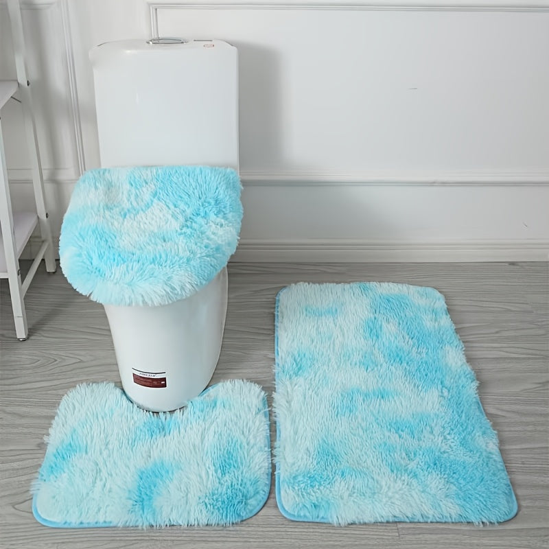 Juego de 3 Alfombras Tie-Dye con Cubierta para Tapa de Inodoro, Decoración para Baño y Cocina, Suave y Cómoda, Regalo Navideño, Adorno Hogareño de Invierno