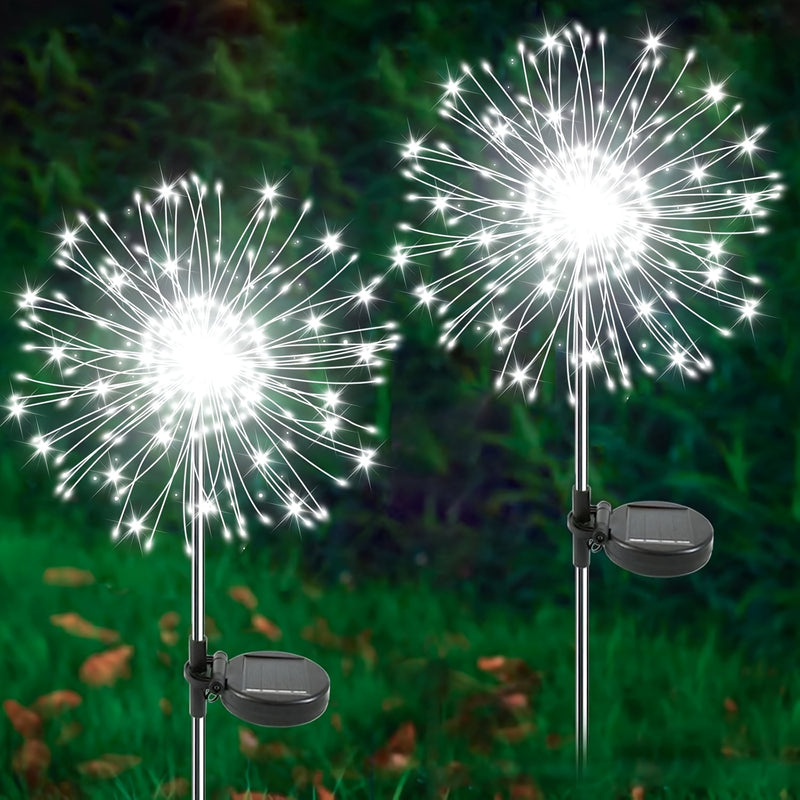 2 piezas Luces de Fuegos Artificiales Solares - Duraderas IP44, 8 Modos de Iluminación, Ideales para Patio, Jardín, Camino, Fiestas, Camping, Picnics, Navidad, Ramadán, Pascua, Día del Padre y Decoración de Halloween, Iluminación Festiva al Aire Libre |