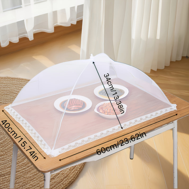 Cubierta de malla blanca grande para alimentos, plegable y lavable, carpa para picnics al aire libre, asados y fiestas, diseño de malla transparente, refugio portátil para alimentos con soporte de postes resistentes, accesorios para picnic, esenciales pa
