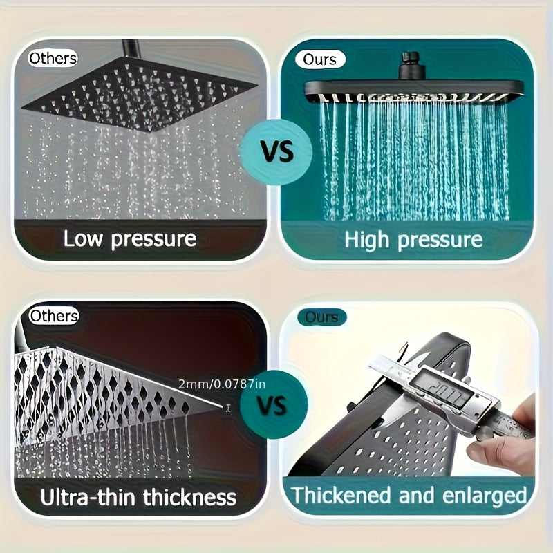 1 pieza, cabeza de ducha de pared de gran tamaño de alta presión - Diseño moderno de plástico negro, 304X118mm, cubrimiento completo del cuerpo con flujo de agua uniforme, fácil de instalar para el baño del hogar, soporte de cabeza de ducha, accesorios d