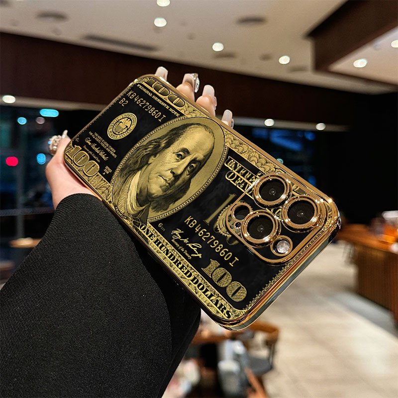 ¡Alta calidad! Funda para iPhone de lujo, chapada en oro, con elementos clásicos y diseños creativos: impresión HD, resistente al desgaste y antideslizante, con cubierta protectora de PC para la cámara, compatible con varios modelos de iPhone, incluidos