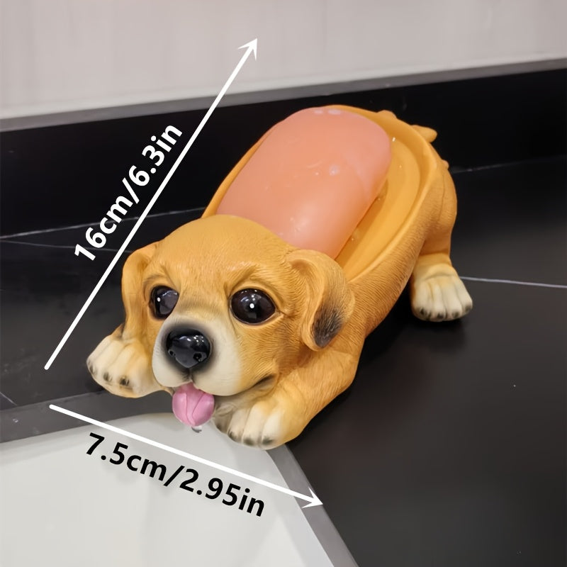 1pc Porta Jabón Adorable de Cachorro - Diseño Ovalado con Drenaje en Resina, Secado Rápido para Baño y Ducha, Decoración Moderna y Divertida para el Hogar, Artículo Duradero