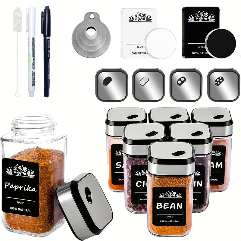 Juego de 24/12/6 frascos de especias cuadrados con soporte para taza de sacudir, frascos de especias de vidrio engrosado de 120 ml, cerrojo de acero inoxidable, silvery spice storage box