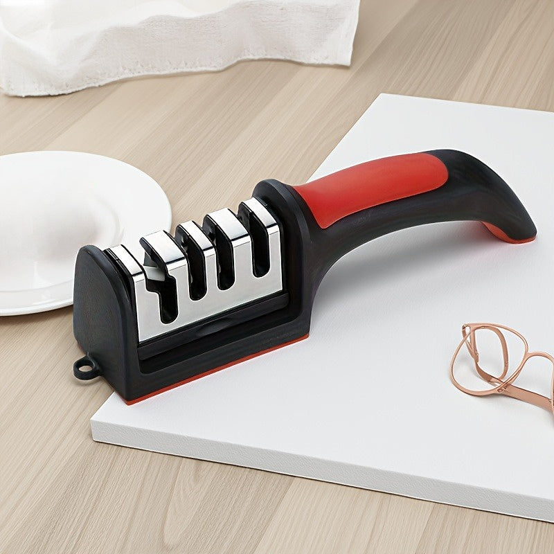 Afilar cuchillos de cocina profesional de 4 etapas, afilador de cuchillos 4 en 1 - Piedras de afilar de acero de tungsteno y cerámica Fácil de colgar, adecuado para varios cuchillos y tijeras