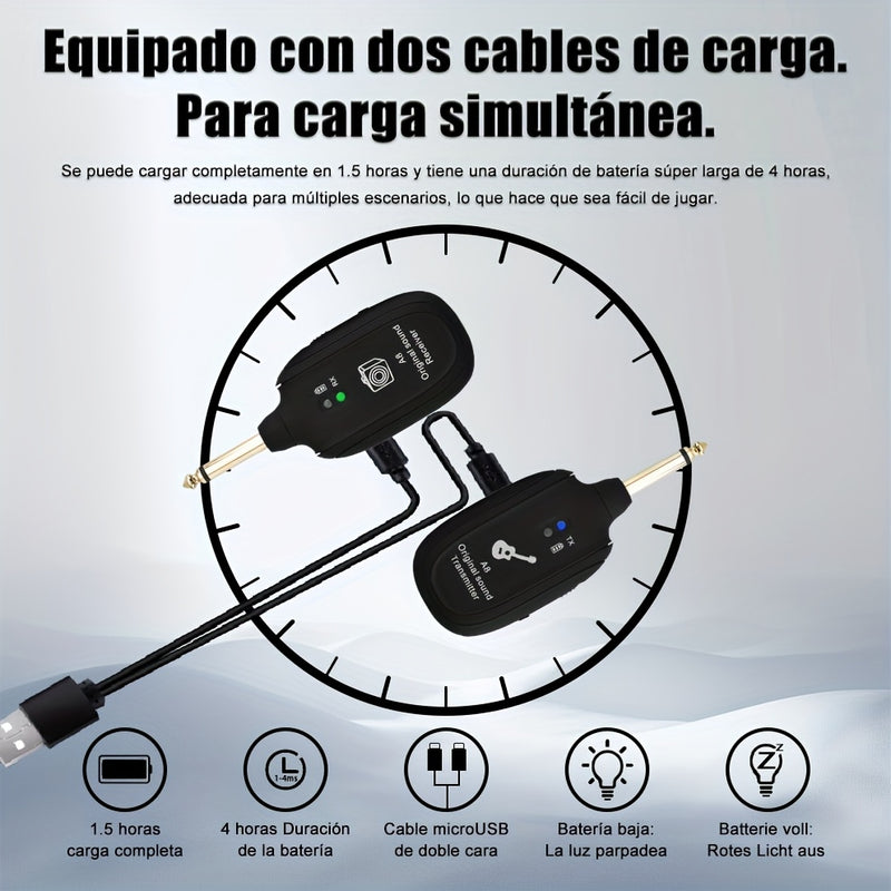 Sistema inalámbrico para guitarra/bajo: transmisor y receptor para guitarra eléctrica, pastillas acústicas e instrumentos de viento, y pastillas para bajo eléctrico | Transmisión de audio Hi-Fi para múltiples dispositivos