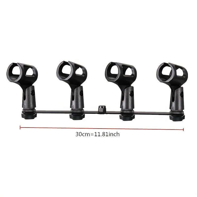 Soporte de micrófono dual o cuádruple con soporte ajustable T-Bar, soporte de micrófono de grabación dual o cuádruple con soporte ajustable T-Bar, material ABS, sostiene 1-4 micrófonos, diseño ahorrador de espacio para grabación en estudio o hogar, confi