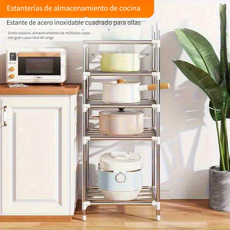 Estante de almacenamiento de cocina de acero inoxidable de 4/5/6 niveles con pies de nivelación - Estante multi-nivel de gran resistencia para ollas, sartenes, microondas y más - Unidad de estantería ahorradora de espacio para despensa, garaje y armario,