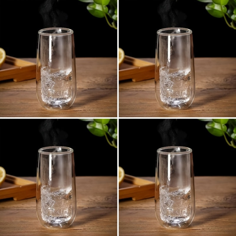 4/6 piezas Tazas de vidrio aislado de doble pared de borosilicato, sin plomo, reutilizables, redondas, seguras para congelador, multiusos, con seguridad para lavadora para uso en el hogar, vasos para leche y bebidas