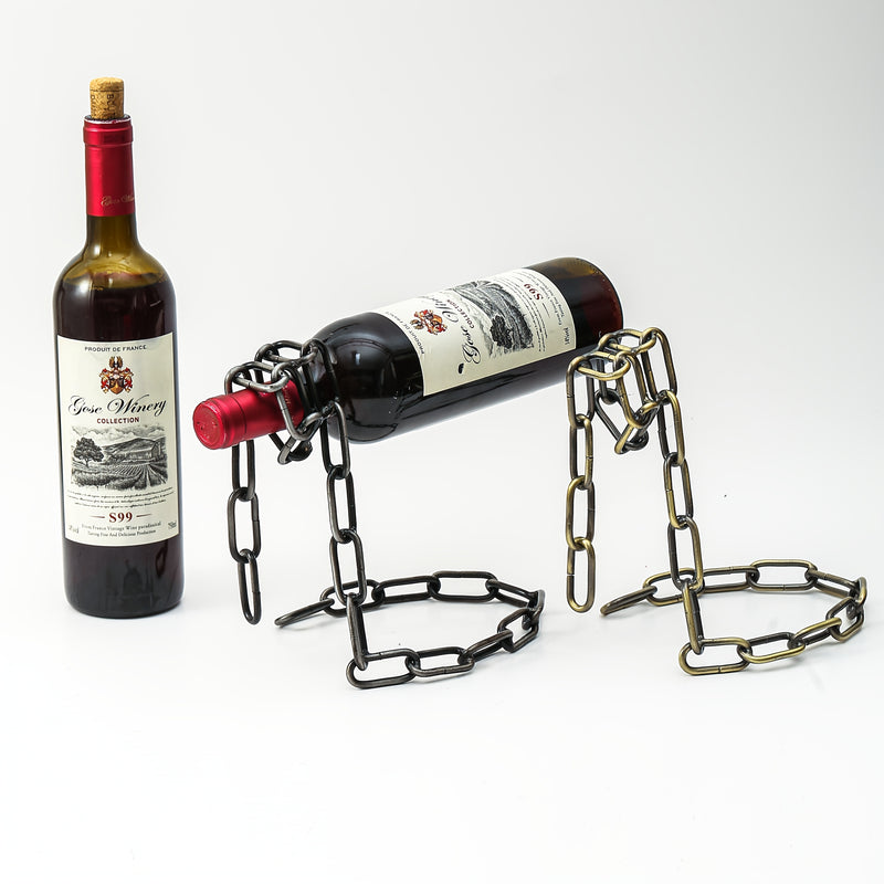 Elegante soporte de bebidas de acero inoxidable - Soporte decorativo flotante rojo con cadena, organizador decorativo de estilo europeo creativo para cocina y comedor, decoración