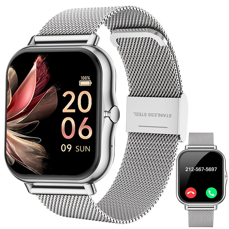 Smartwatch con Correa de Malla de Acero Inoxidable, Modos Deportivos Múltiples, Compatible con Sistemas iPhone y Android, La Mejor Elección para Regalo