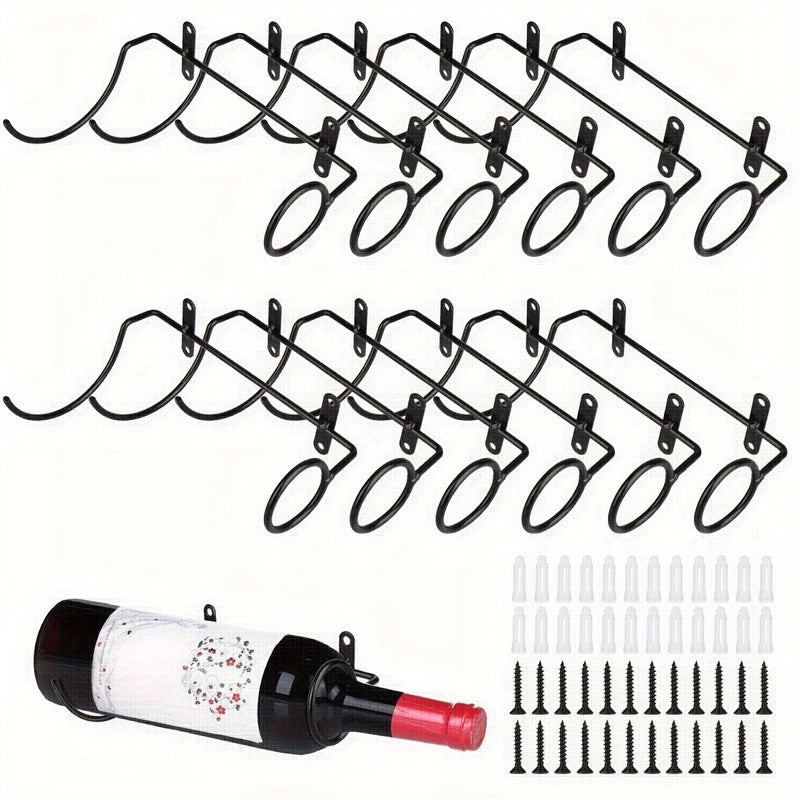 Conjunto de 12 Soportes para Vino Metálicos en Espiral Negros - Montaje en Pared con Tornillos para Instalación Fácil, Almacenamiento Ahorrador de Espacio y Exhibición Decorativa