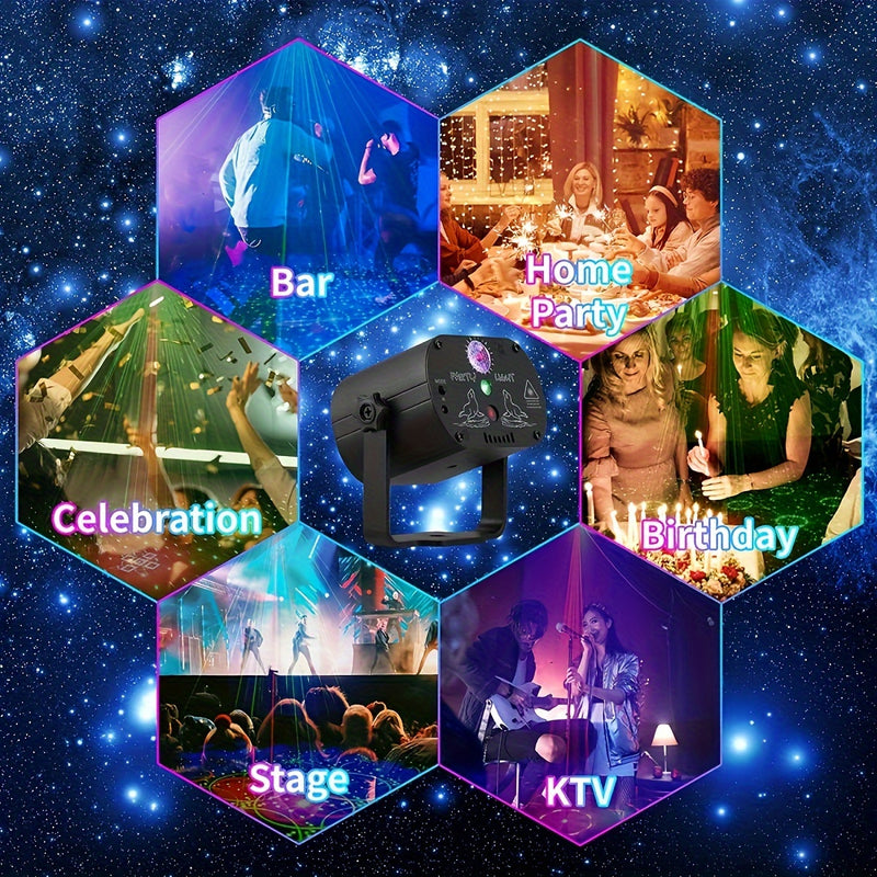 Proyector de luces LED activado por sonido para fiestas, luces láser RGB intermitentes con control remoto, ideal para decoraciones navideñas, Halloween, karaoke, bares y regalos de cumpleaños o bodas.