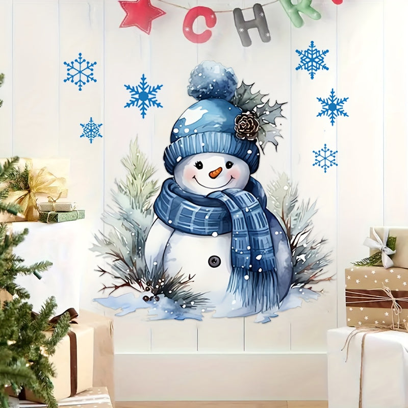Conjunto de calcomanías de inodoro de Snowman de Navidad - Pégatina autoadhesiva de vinilo para baño con patrón de copo de nieve azul - Embellecimiento festivo reutilizable de tema Snowman para decoración de inodoro