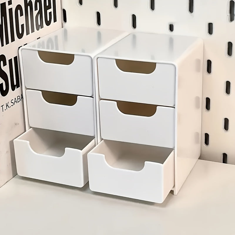 Organizador de escritorio mini - Caja de almacenamiento plástica liviana con cajones para cosméticos, maquillaje y artículos de oficina, organizador de mostrador, accesorio moderno para escritorio, caja plástica duradera, organizador de cajones