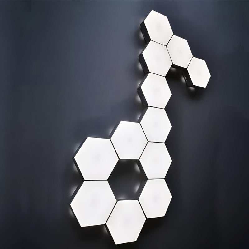6-Pack de luces LED hexagonales de pared con control táctil, montaje DIY, iluminación blanca neutra de bajo consumo con luz nocturna táctil, material plástico, montaje en pared, iluminación hacia arriba, alimentación USB, no incluye batería.