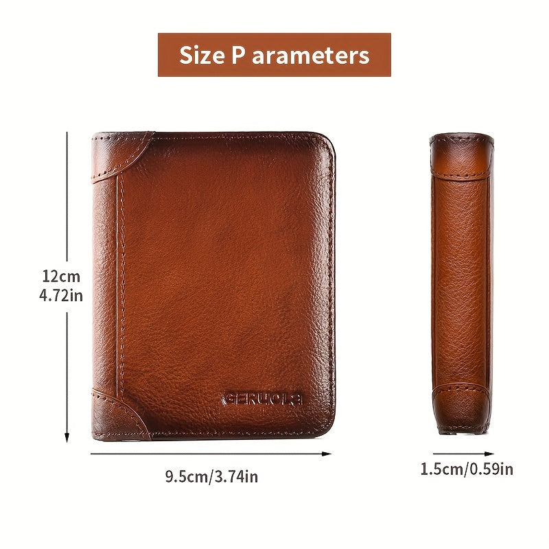 1 pza. billetera de cuero genuino para hombre, delgada, con bloqueo RFID, gran capacidad, múltiples ranuras para tarjetas, compartimentos con cierre, ideal para identificación, tarjetas de crédito, efectivo, regalo perfecto para Navidad, aniversario, cum
