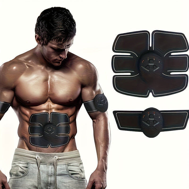 1 entrenador abdominal + 1 ejercitador de brazos + 2 removedores de grasa - Funciona con baterías, parches de masaje de silicón para ejercicio en casa y tonificación muscular, enfocado en todo el cuerpo, sin aroma, ideal para uso familiar, dispositivo de