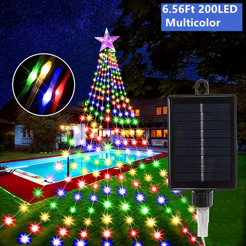 1 juego de luces en cascada con estrellas solares, 200/280 LED, 8 modos de iluminación, luces decorativas con energía solar para Navidad, Halloween, Pascua, campamentos al aire libre, bodas en jardines, fiestas, iluminación festiva para exteriores, efect